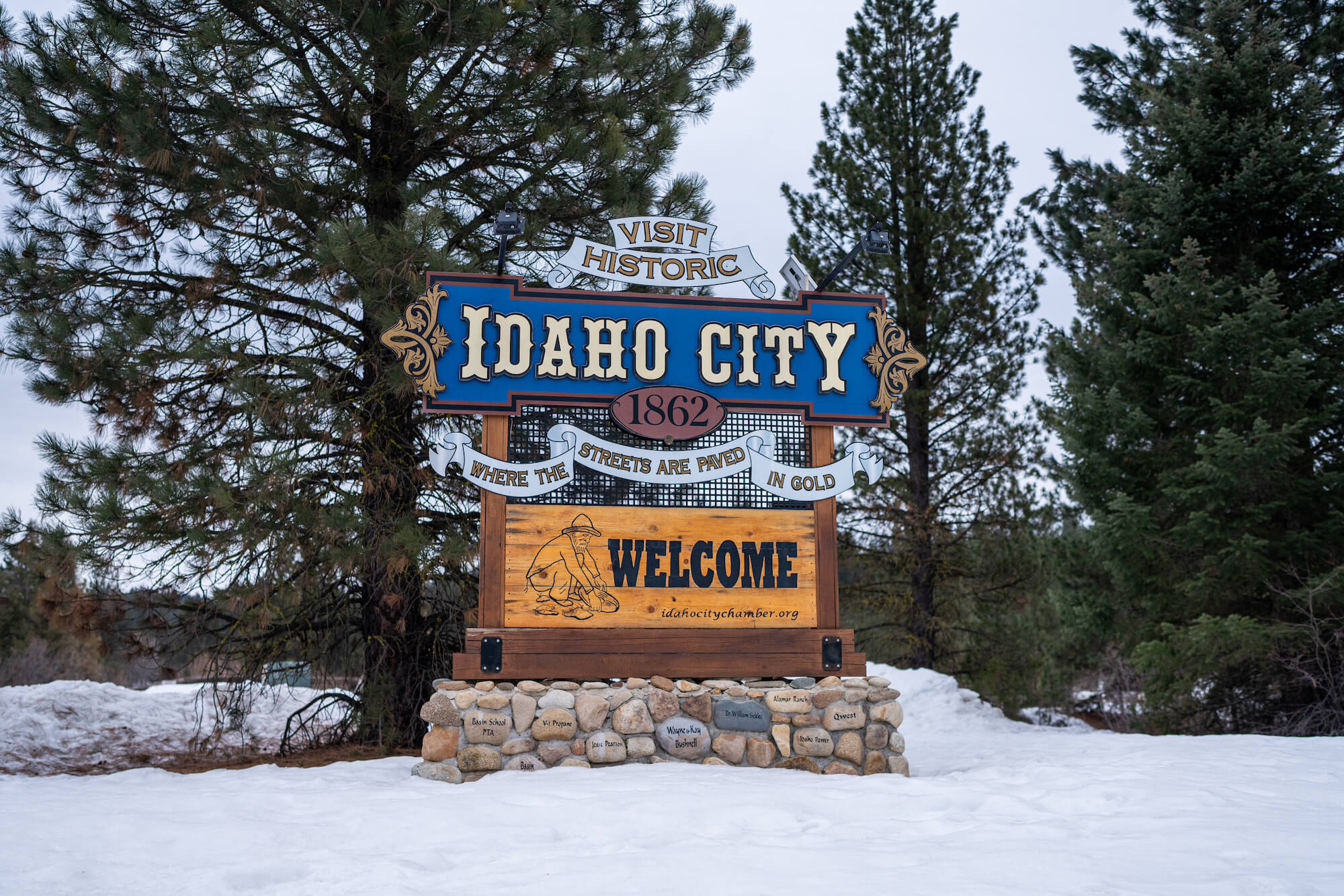 Idaho City welcome sign — historic mountain community